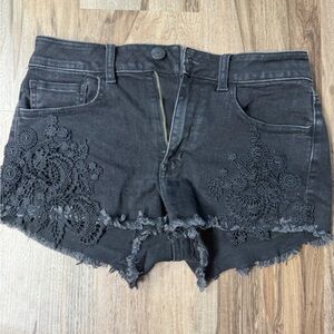 American Eagle Outfitters Black Jean Shorts with Lace Detail